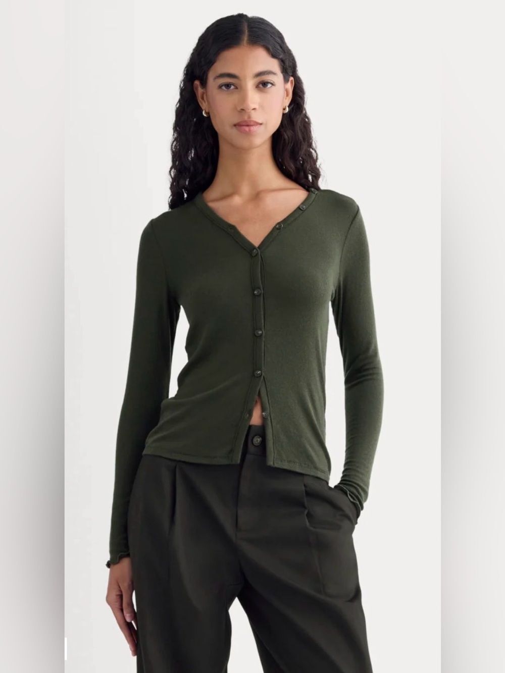 New Everlane SHEER V-NECK CARDIGAN IN BUTTERLUXE Dark Green Size XL